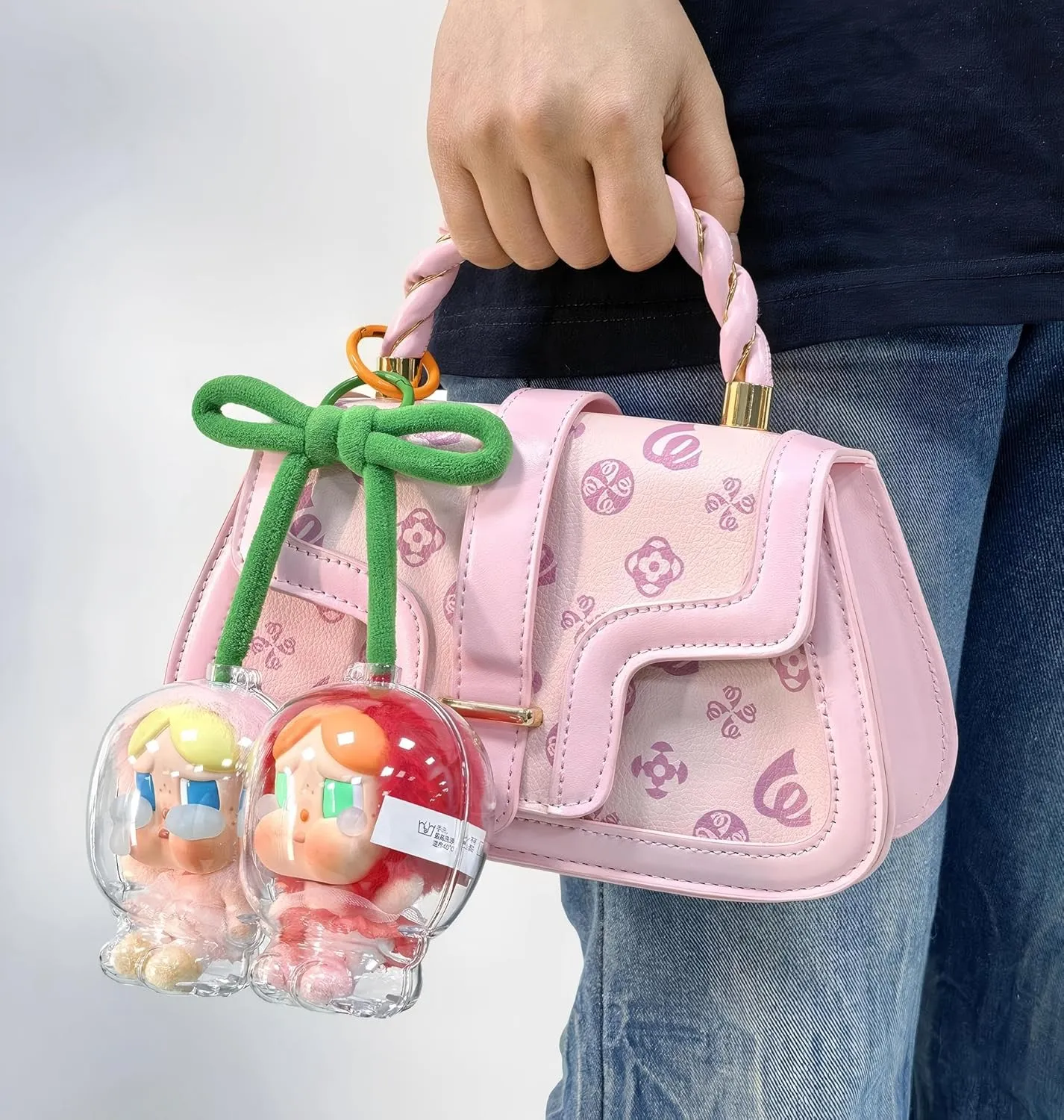 Protective Case Compatible for Cry Baby Cherry Transparent Acrylic Clear Bag Keychain Hanging Display Case,Protective Case,Plastic PVC Storage Box Gift Doll Not Include (Cherry)