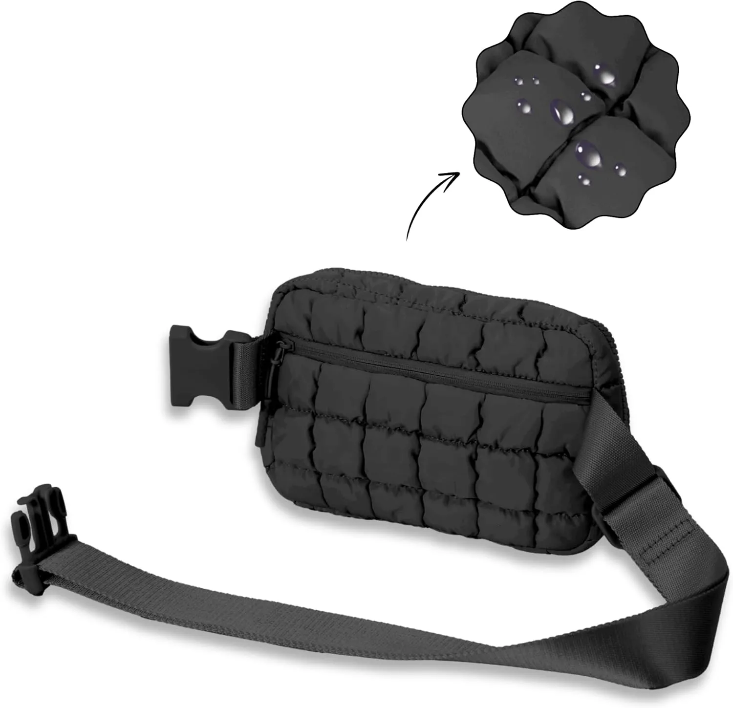 Puffer Crossbody Bag for Women – Plus Size Friendly Belt Bag – Quilted Fanny Pack w/Extender – Extra Long Strap 75" Fits XS-12X – Mini Puffer Bag for Travel Gym Trending Gift for Women (Black)