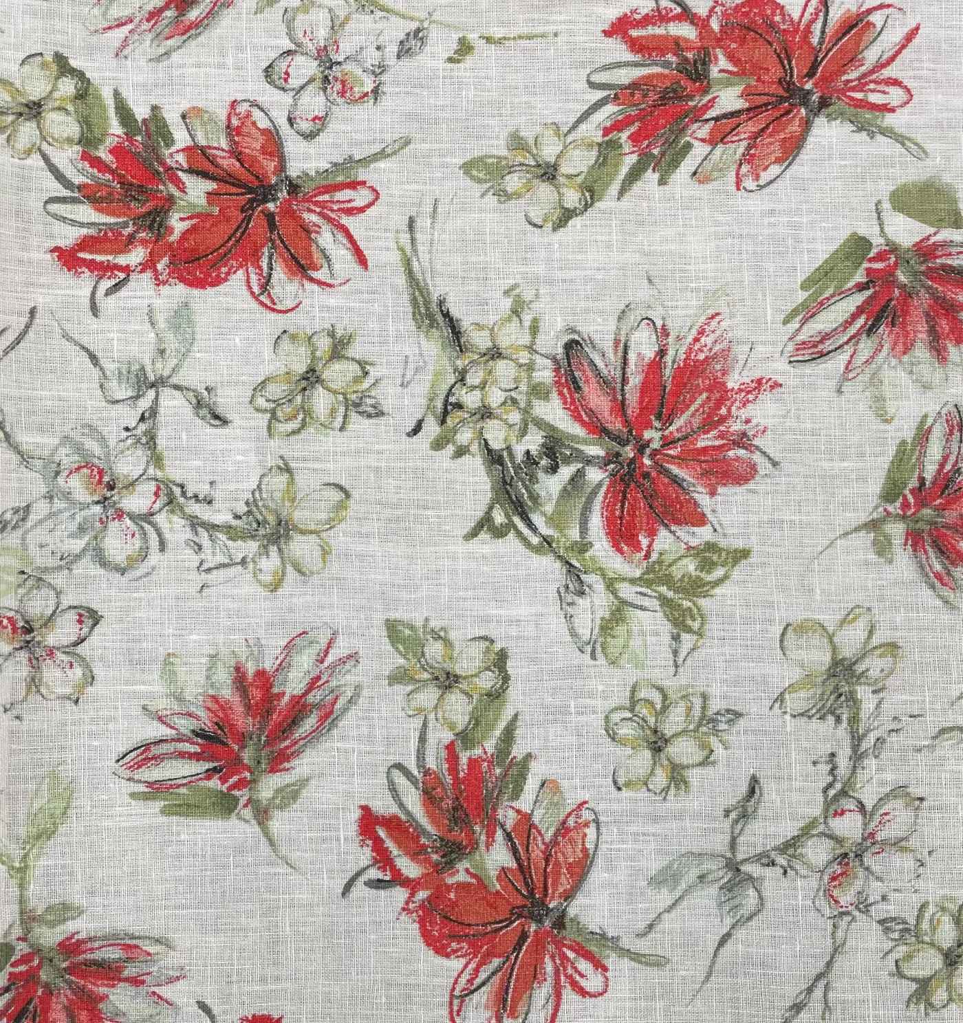 Pure Linen Red Artistic Daisy Print [LNP-LRAD]