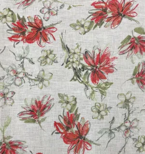 Pure Linen Red Artistic Daisy Print [LNP-LRAD]