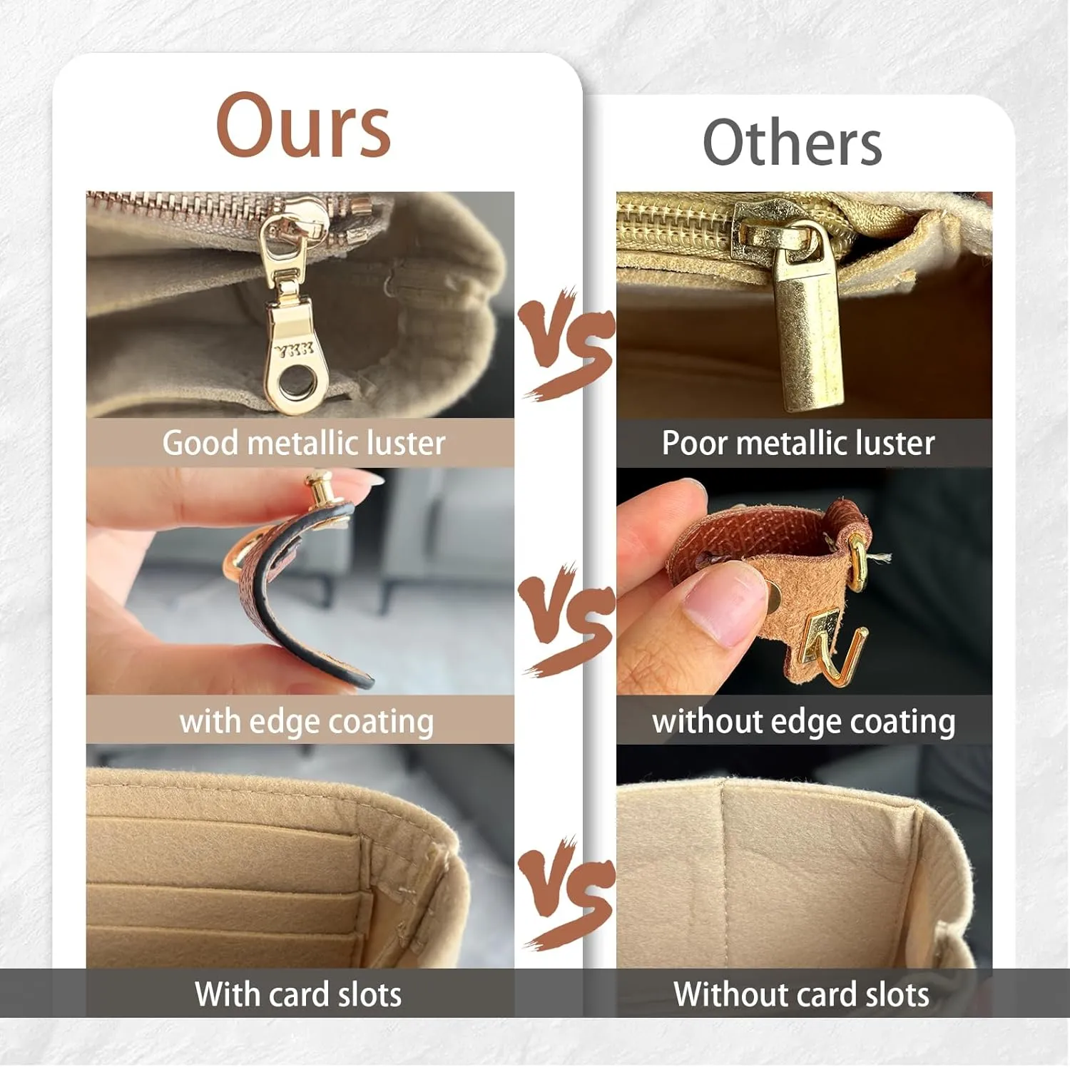 Purse Straps Replacement with Multi-Pocket Felt Handbag Organizer Insert Compatible with Longchomp Mini Pouch Tote Bag (2-Packs)