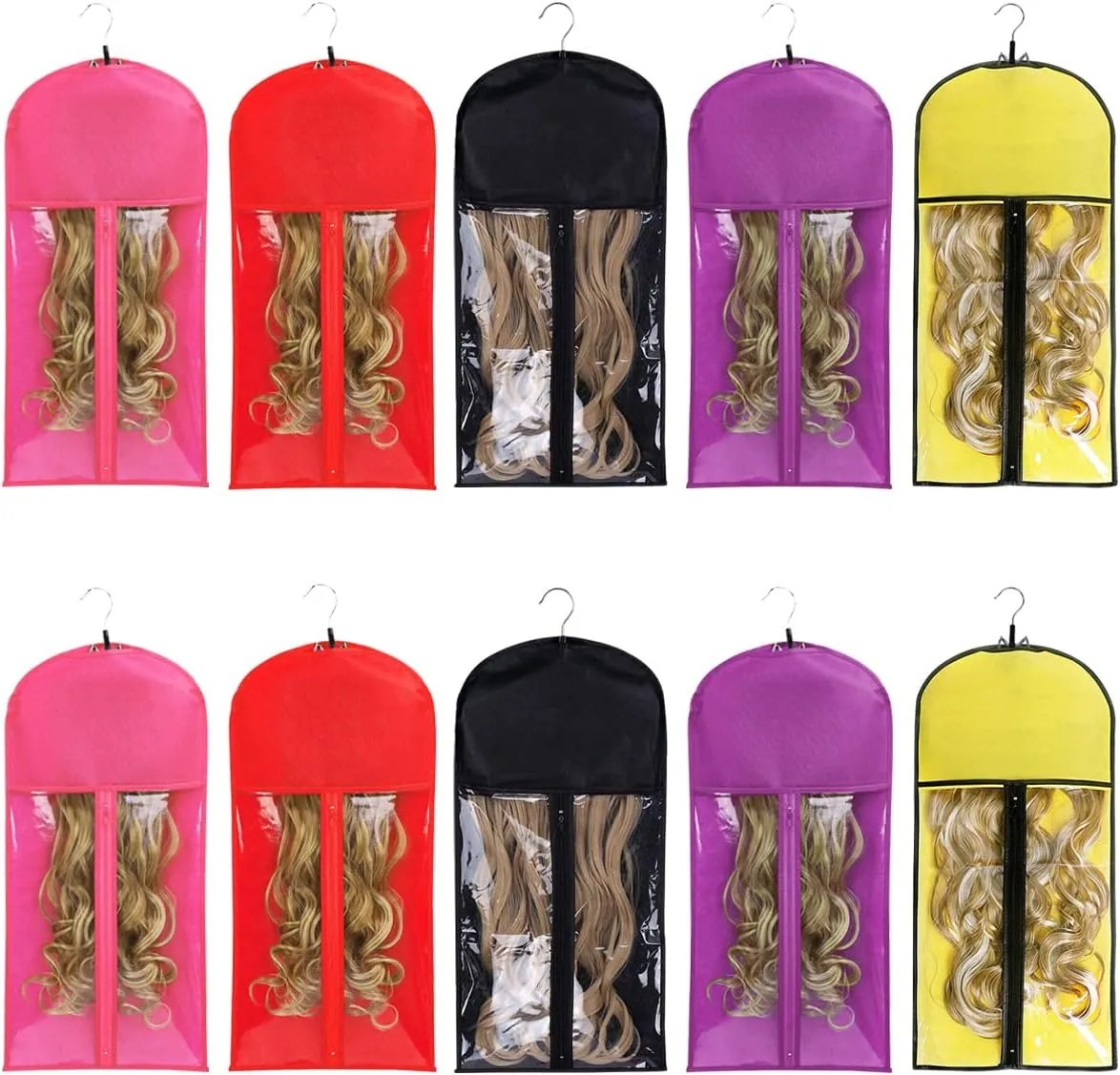 Qavctw Portable Wig Storage Bag, Hair Extension Bag with Hanger Dust-Proof Hair Extension Hanger, Waterproof Hanger Strong Holder for Store Style Human Hair