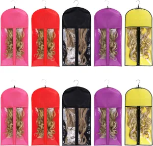 Qavctw Portable Wig Storage Bag, Hair Extension Bag with Hanger Dust-Proof Hair Extension Hanger, Waterproof Hanger Strong Holder for Store Style Human Hair