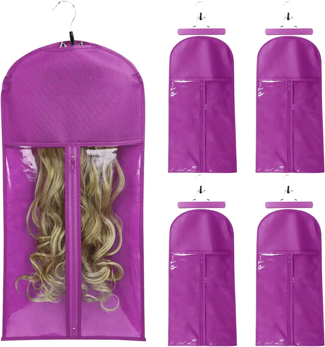 Qavctw Portable Wig Storage Bag, Hair Extension Bag with Hanger Dust-proof Hair Extension Hanger, Waterproof Hanger Strong Holder for Store Style Human Hair