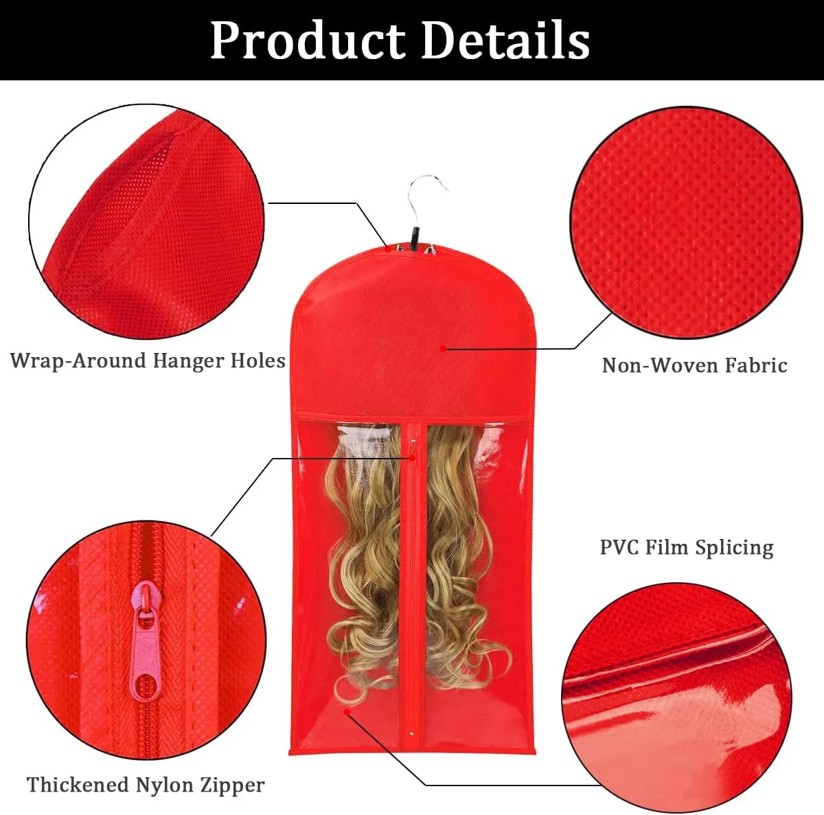 Qavctw Portable Wig Storage Bag, Hair Extension Bag with Hanger Dust-Proof Hair Extension Hanger, Waterproof Hanger Strong Holder for Store Style Human Hair