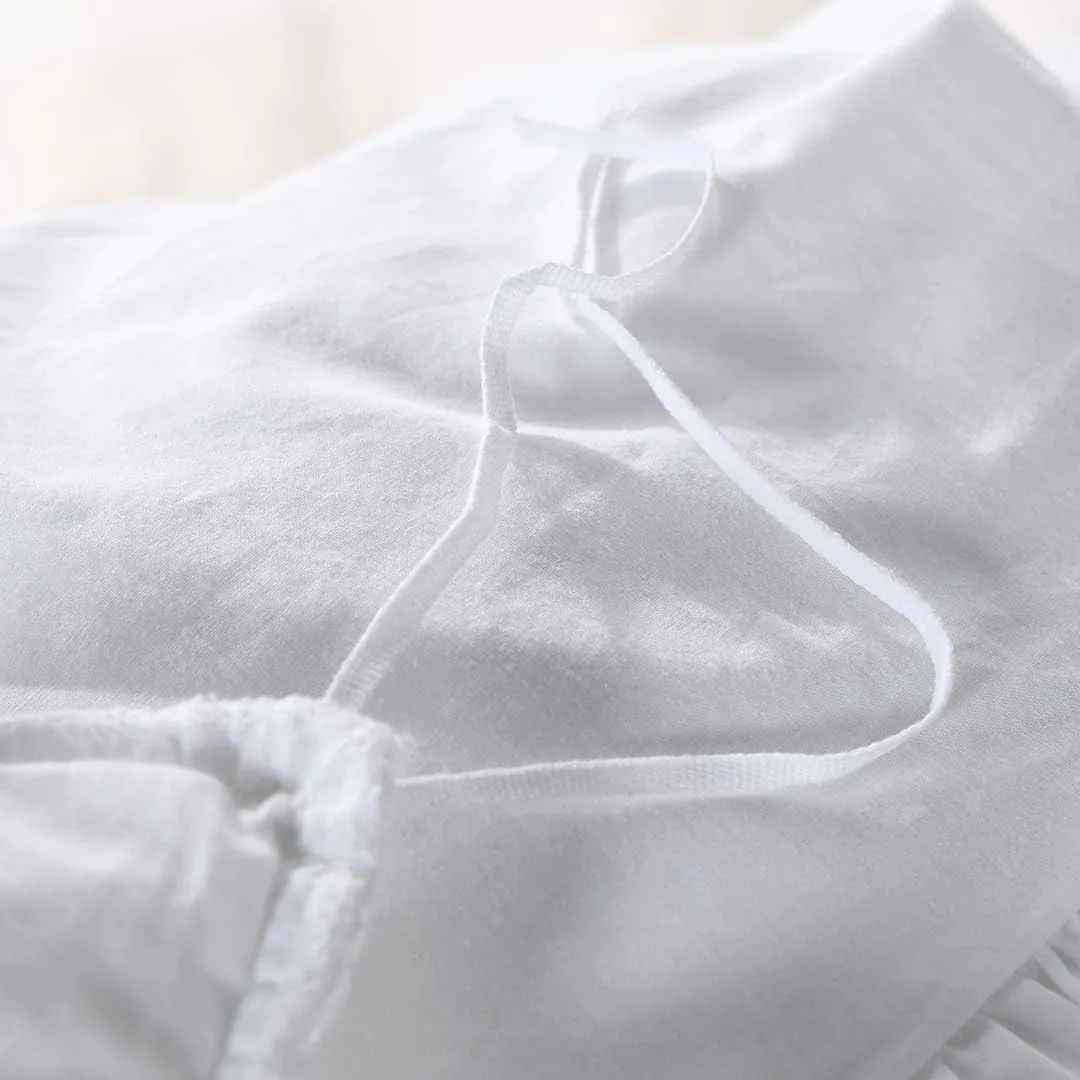 QSH White Ruffle Duvet Cover Queen 100% Washed Cotton Farmhouse Shabby Boho Chic Bedding Comforter Quilt Cover 3 Pieces Vintage Aesthetic French Country Queen Bed Set Extra Soft Breathable