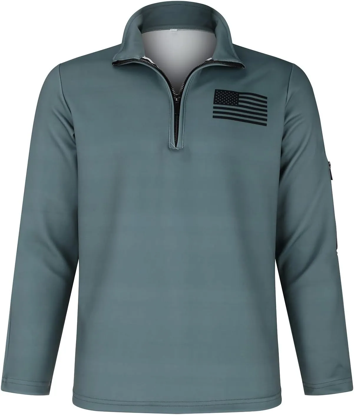 Quarter Zip Pullover Men American Flag Graphic Patriotic Tactical Sweatshirt Casual Stand Collar Top with Side Pocket