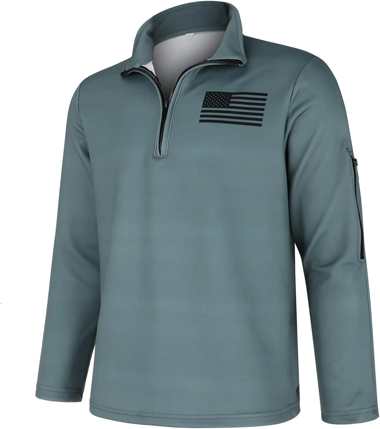 Quarter Zip Pullover Men American Flag Graphic Patriotic Tactical Sweatshirt Casual Stand Collar Top with Side Pocket