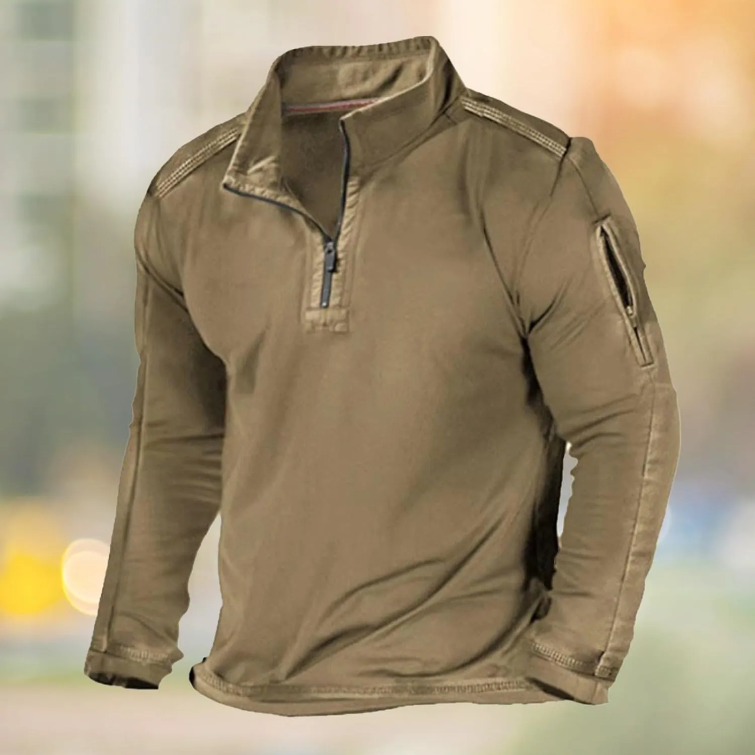 Quarter Zip Pullover Men American Flag Graphic Patriotic Tactical Sweatshirt Casual Stand Collar Top with Side Pocket