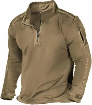 Quarter Zip Pullover Men American Flag Graphic Patriotic Tactical Sweatshirt Casual Stand Collar Top with Side Pocket