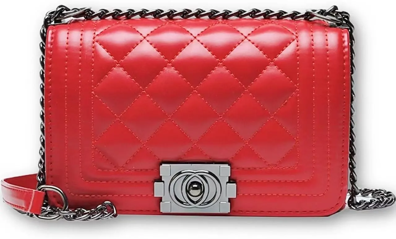 Quilted Crossbody Bag Faux Leather Trendy Shoulder Purses with Chain Strap Stylish Clutch Purse for Women Ladies