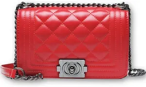 Quilted Crossbody Bag Faux Leather Trendy Shoulder Purses with Chain Strap Stylish Clutch Purse for Women Ladies