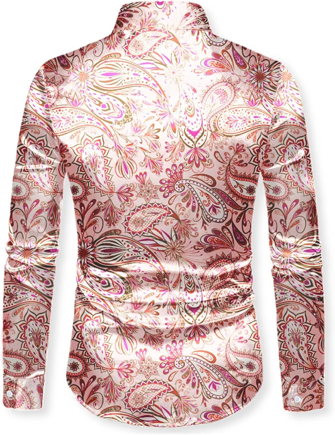 QZH.DUAO Mens 70s Disco Linen Shirts Casual Paisley Tops Floral Vintage Long Sleeve Shirt