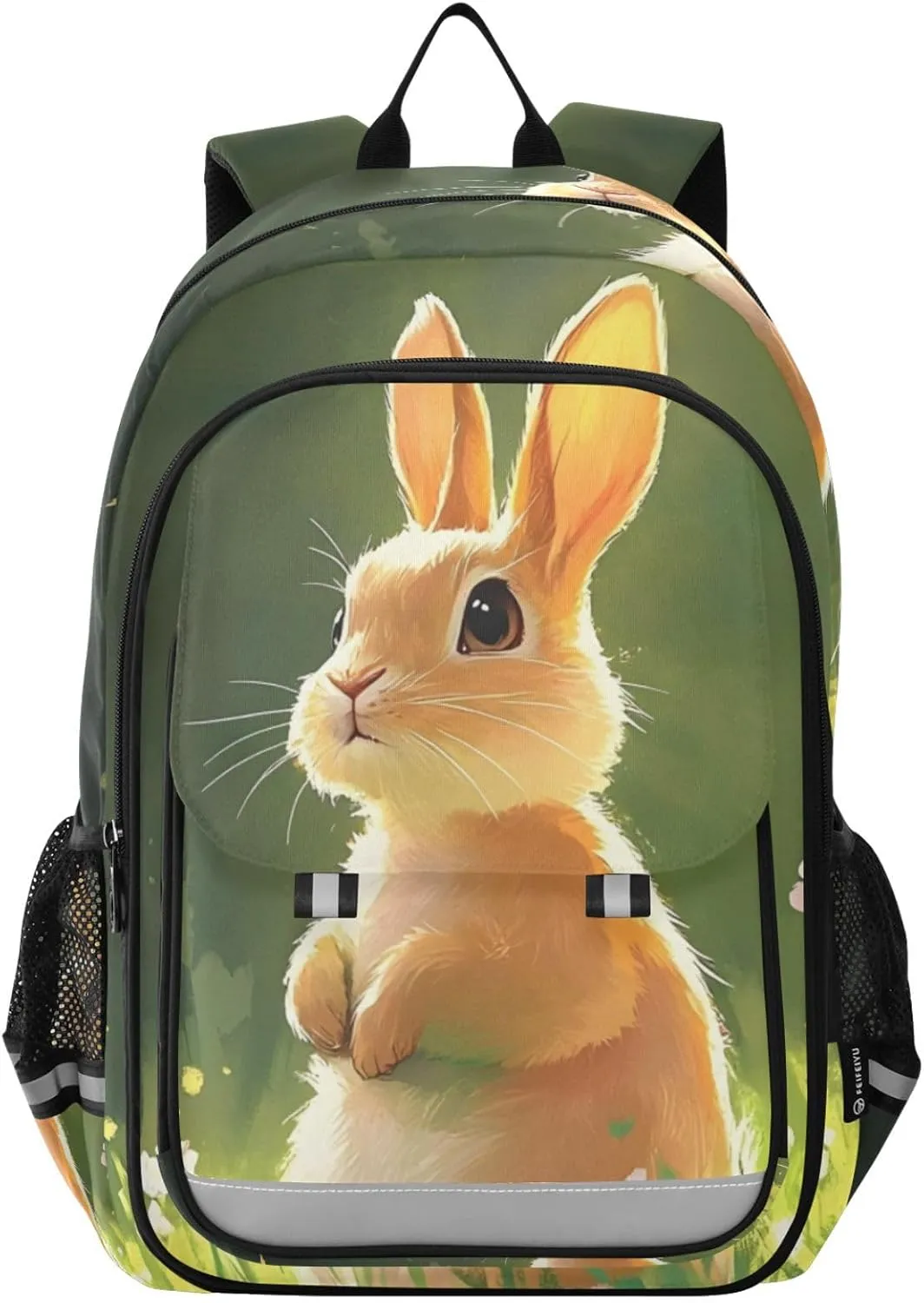 Rabbit Cute Grassland Backpack Travel Laptop Daypack Shoulder Bag Book Bag Daypack with Reflective Strip 12.9 ×17.7 In