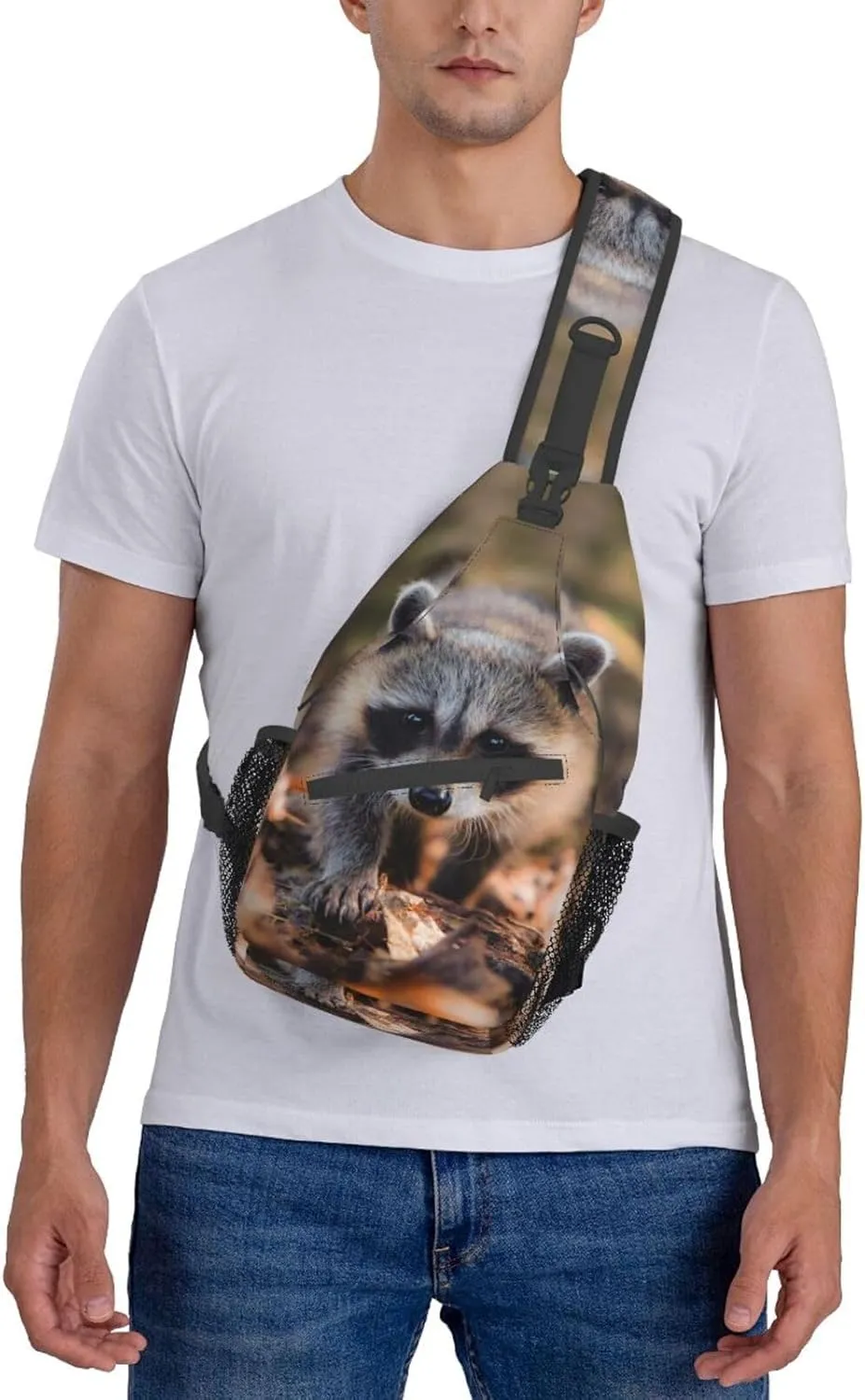 Raccoon Sling Bag Cute Crossbody Chest Daypack Casual Backpack Animal Shoulder Bag Cute Bag