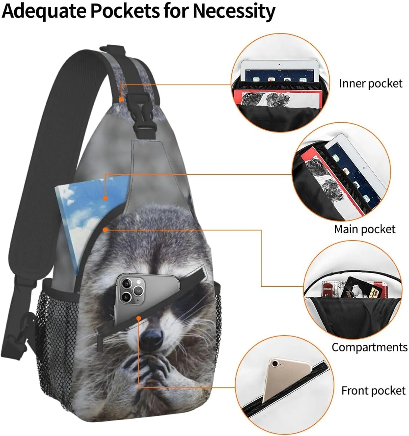 Raccoon Sling Bag Cute Crossbody Chest Daypack Casual Backpack Animal Shoulder Bag Cute Bag