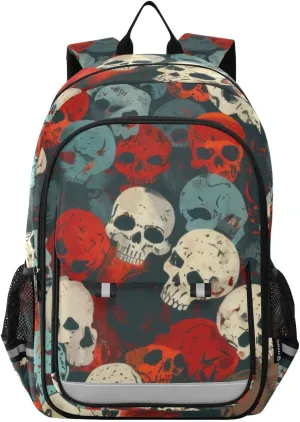 Rainbow Skull Symphony Backpack Travel Laptop Daypack Shoulder Bag Book Bag Daypack with Reflective Strip 12.9 ×17.7 In
