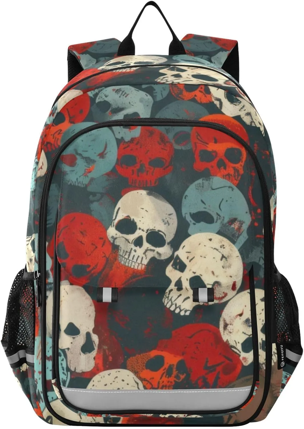 Rainbow Skull Symphony Backpack Travel Laptop Daypack Shoulder Bag Book Bag Daypack with Reflective Strip 12.9 ×17.7 In