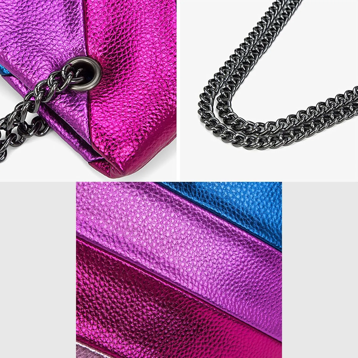 Rainbow Stripe Crossbody Bag For Women Handbag Purse - Contrast Color Stitching PU Leather with Chain Strap