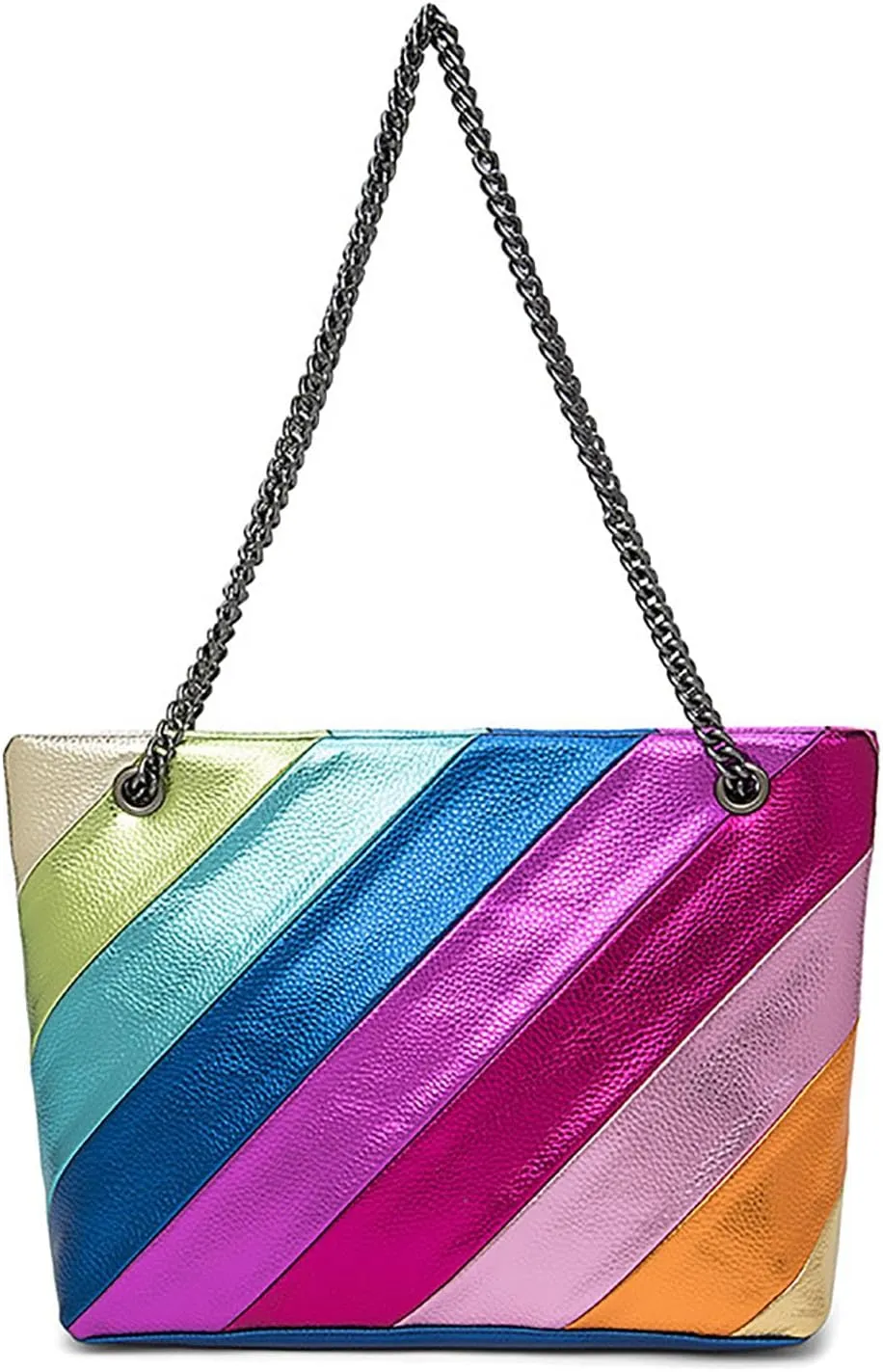 Rainbow Stripe Crossbody Bag For Women Handbag Purse - Contrast Color Stitching PU Leather with Chain Strap