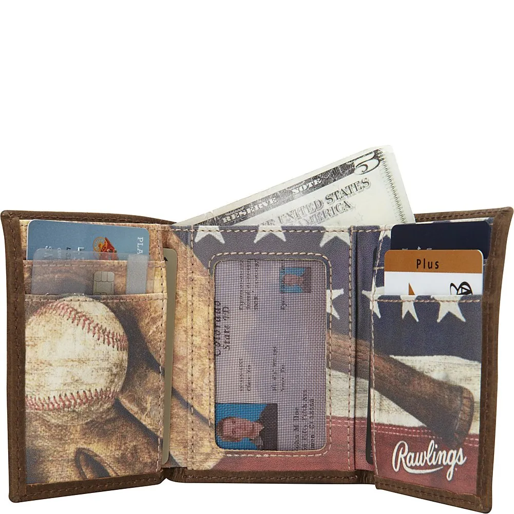 Rawlings Benton Park With Americana Baseball Interior Print Tri Fold Wallet