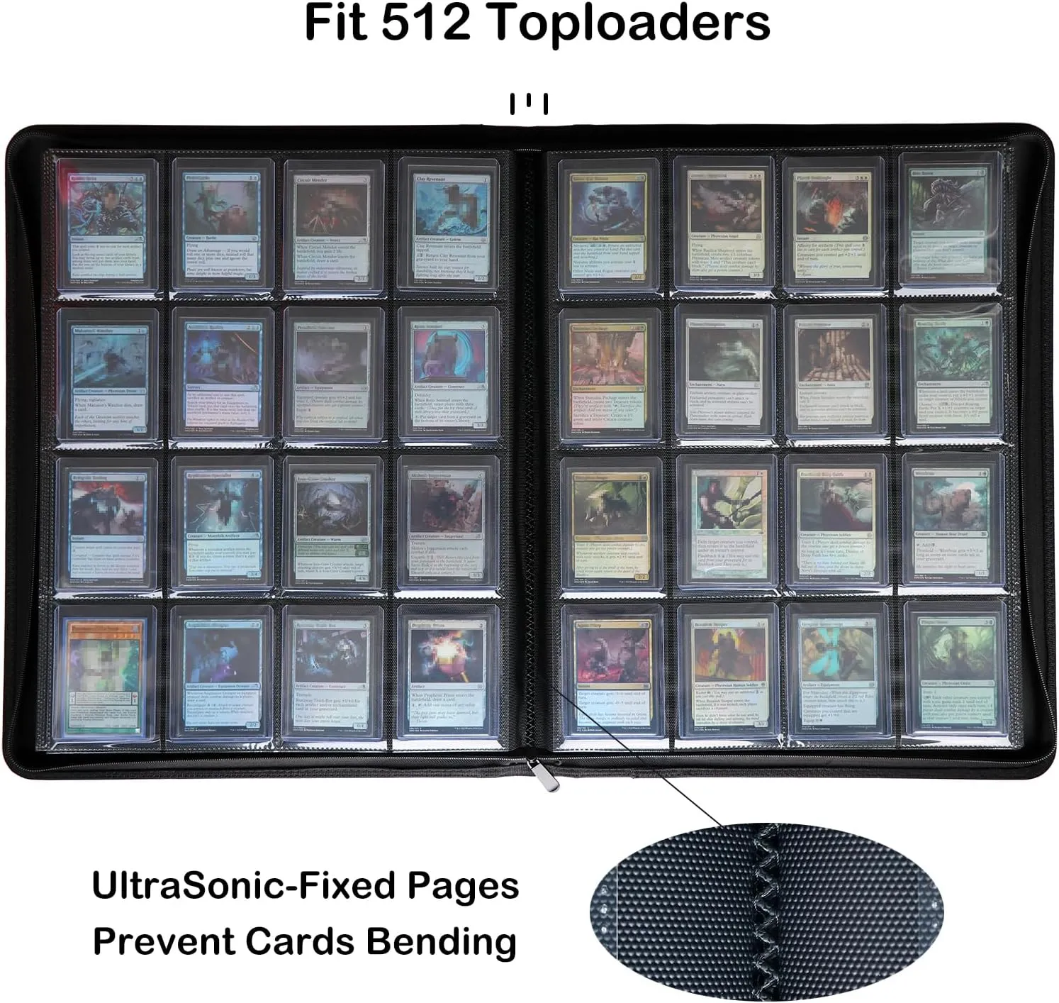 Rayvol 16-Pocket Toploader Binder, Holds 512 Toploaders 16 Pocket Top Loader Card Storage Case, 500   Ringless Double-Sided Pockets for Cards in 3 x 4'' Toploaders -Forest Green