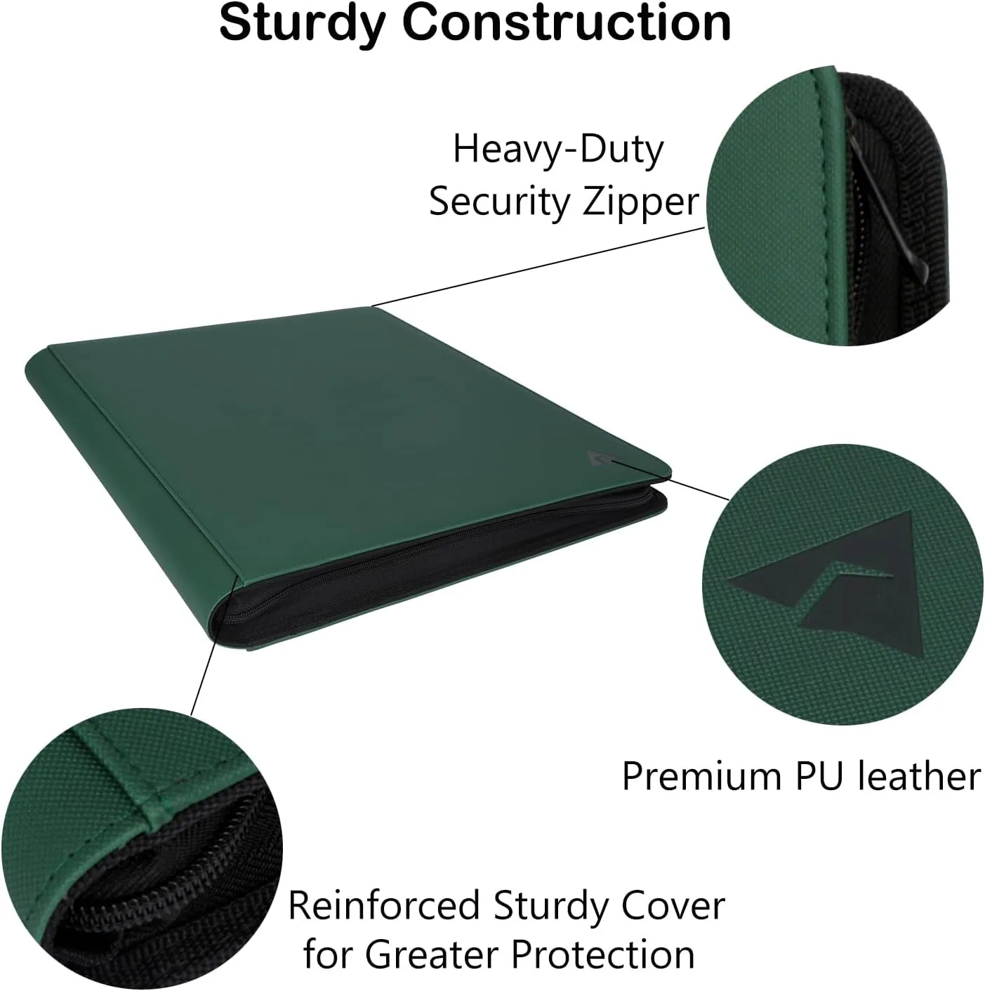 Rayvol 16-Pocket Toploader Binder, Holds 512 Toploaders 16 Pocket Top Loader Card Storage Case, 500   Ringless Double-Sided Pockets for Cards in 3 x 4'' Toploaders -Forest Green