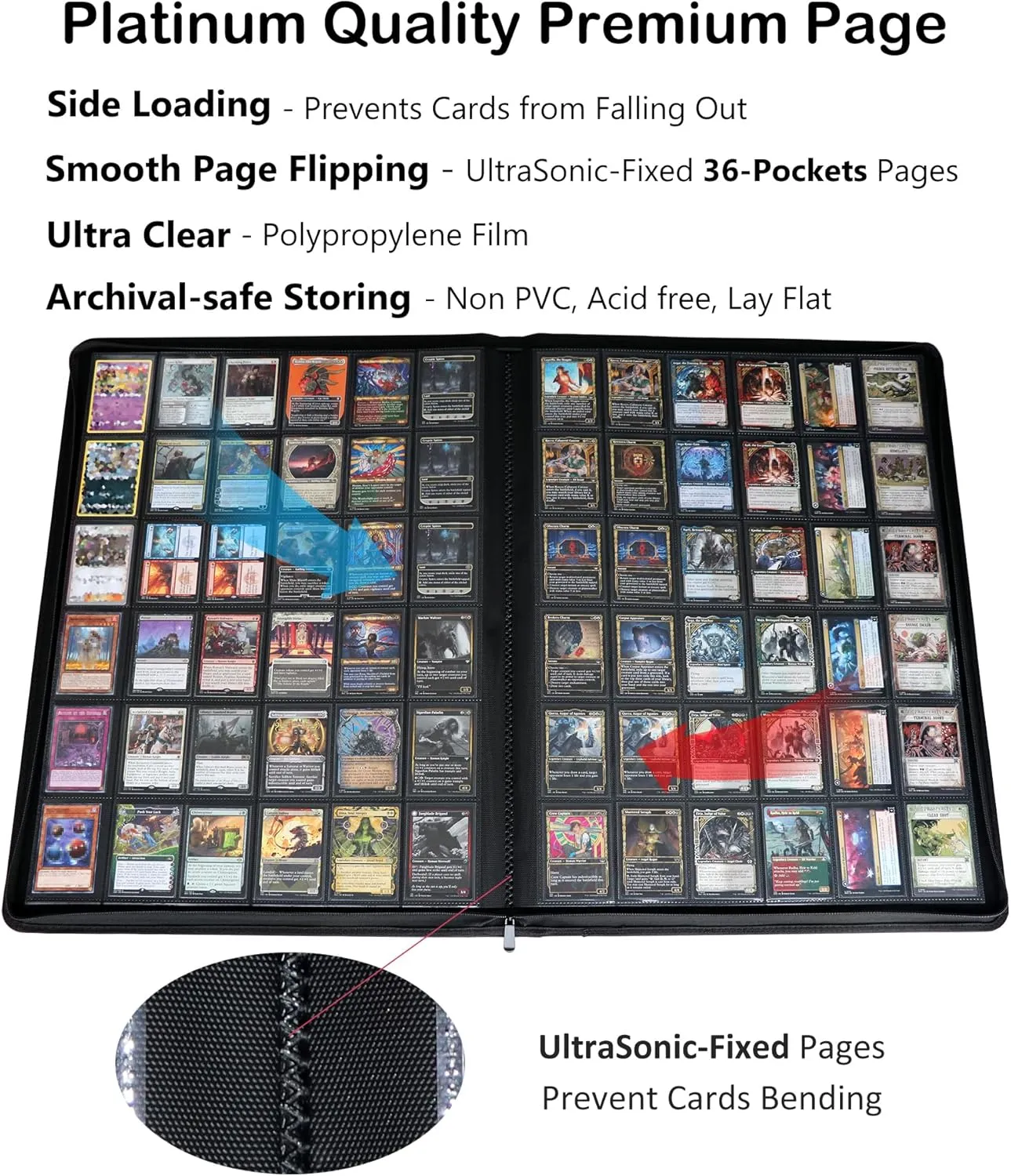 Rayvol Premium 2300 Pockets Card Binder, Large 36-Pocket 2000  Ringless Trading Card Album - Side Loading UltraSonic-362304 Tech Zip Binder for TCG -White