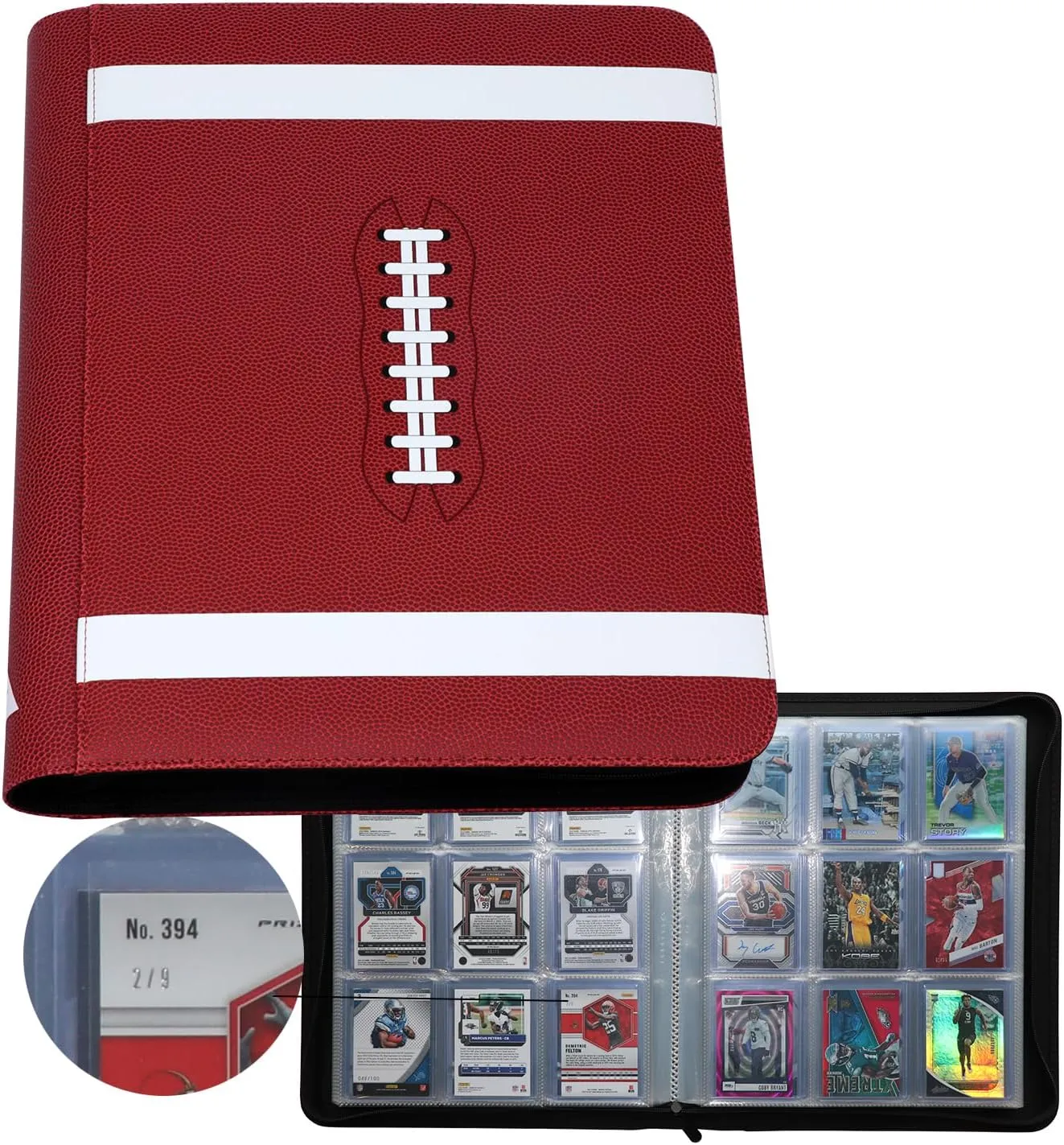 Rayvol Toploader Binder for Sport Cards, Fit 324 Toploaders 9-Pocket Clear Pages, Top Loader Card Storage Album with Transparent Sleeves for Cards in 3 x 4 Toploaders -Football