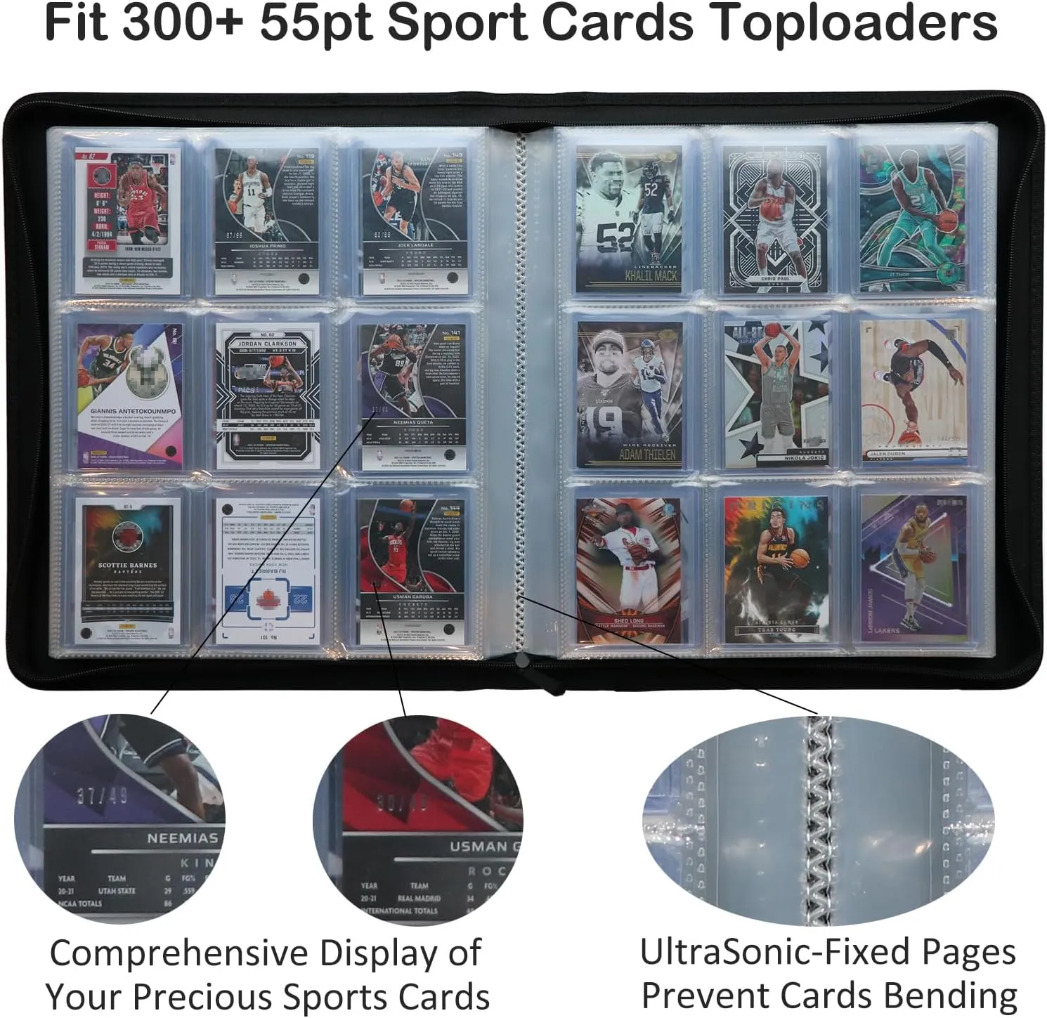 Rayvol Toploader Binder for Sport Cards, Fit 324 Toploaders 9-Pocket Clear Pages, Top Loader Card Storage Album with Transparent Sleeves for Cards in 3 x 4 Toploaders -Football