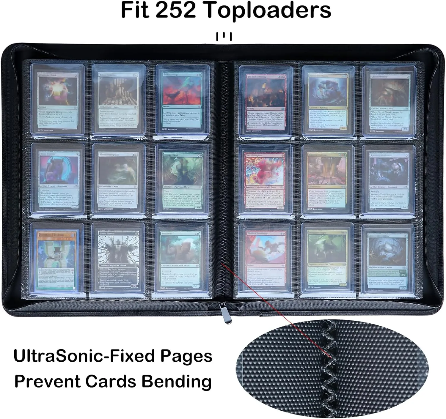 Rayvol Toploader Binder, Holds 252 Toploaders 9-Pocket Top Loader Card Storage Case, Ringless Double-Sided Pockets for Cards in 3 x 4'' Toploaders -Midnight Blue