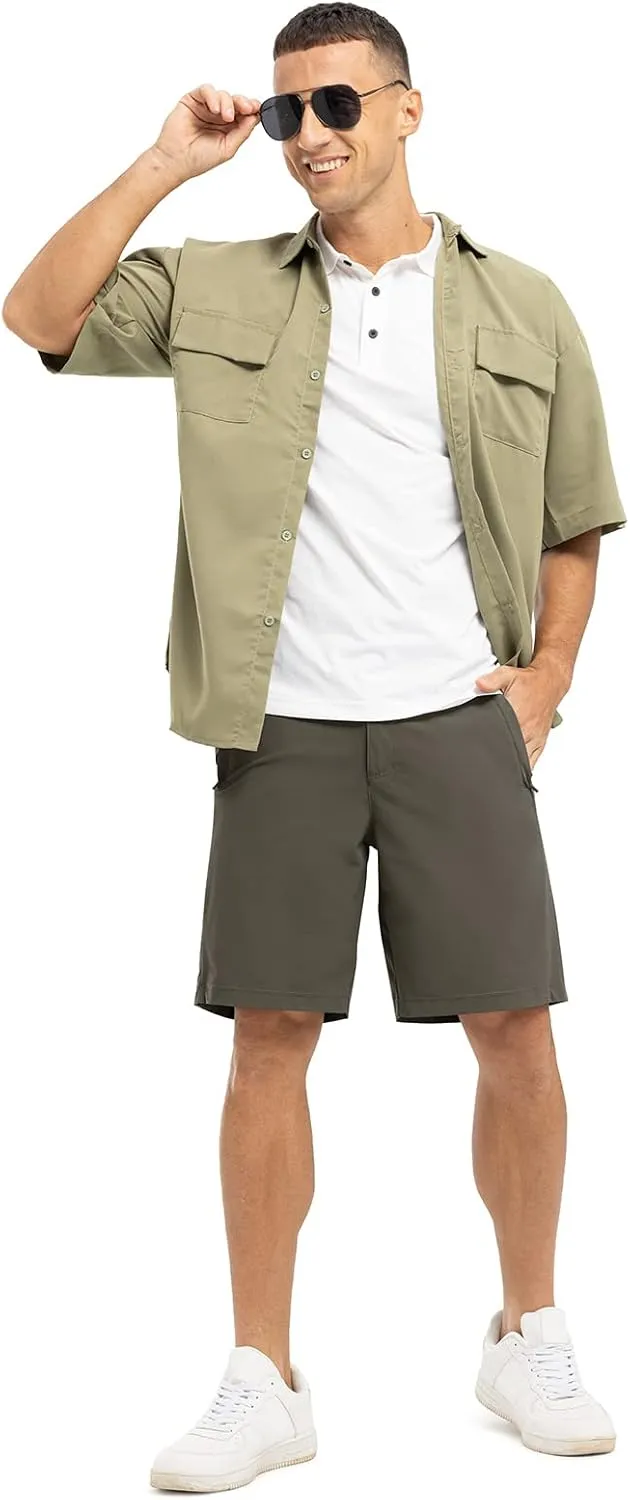 Rdruko Men's Golf Shorts Stretch Dry Fit 9" Lightweight Casual Dress Work Shorts with Pockets