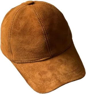 Real Suede Leather Lambskin Outdoor Unisex Baseball Sport Hat Tan