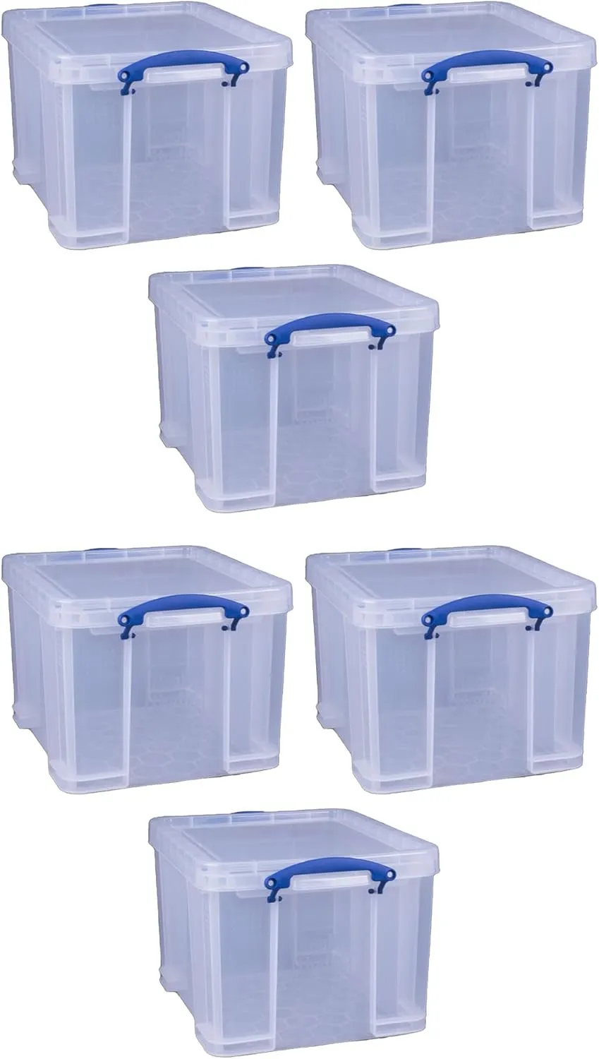 Really Useful Box 32 Liters Storage Bin Container with Snap Lid and Clip Lock Handles for Lidded Home and Office Storage Organization, 6 Pack