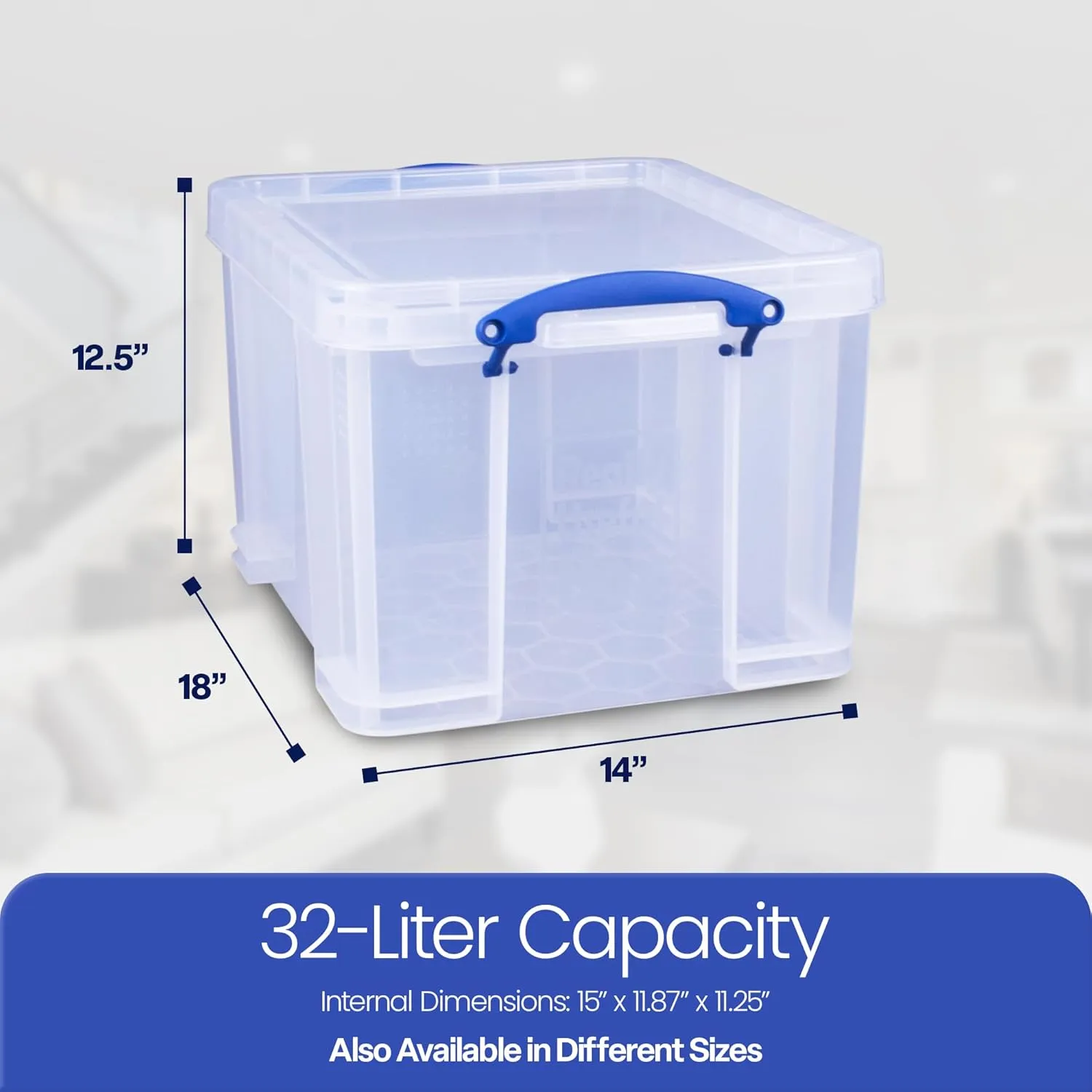 Really Useful Box 32 Liters Storage Bin Container with Snap Lid and Clip Lock Handles for Lidded Home and Office Storage Organization, 6 Pack