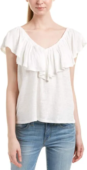 Rebecca Taylor Off/On Shoulder Jersey Linen Tee Top, Snow/White, Large