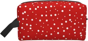 Red And White Polka Dots Print Storage Bags Travel Cosmetic Organizer Bag Large Capacity Zippered Storage Pouch