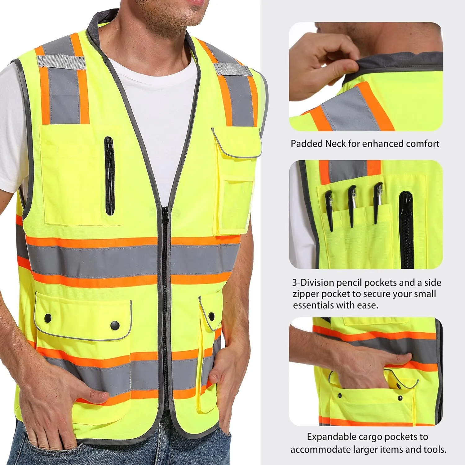 Reflective Safety Vest for Men and Women - High Visibility Construction Vest - Dual Tone Reflective Strips