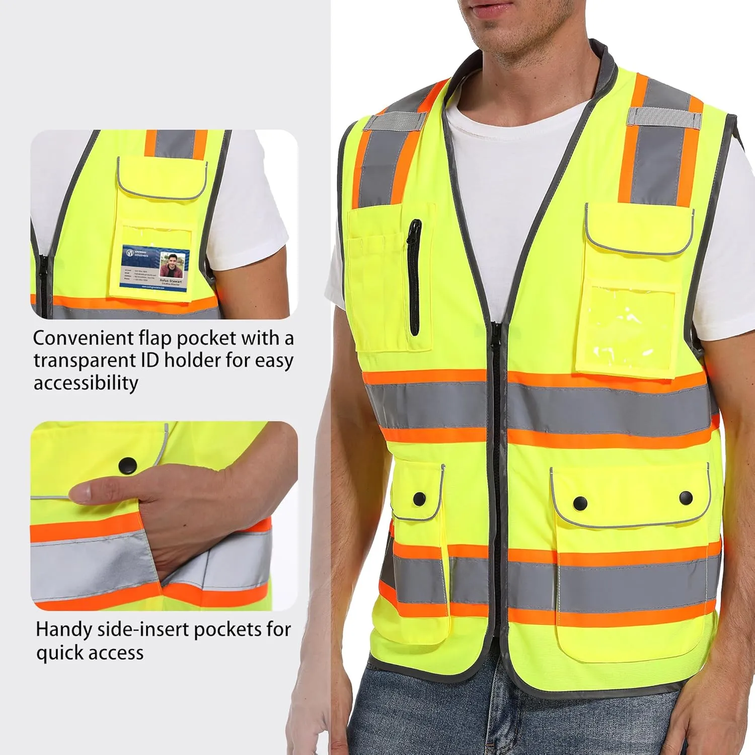 Reflective Safety Vest for Men and Women - High Visibility Construction Vest - Dual Tone Reflective Strips