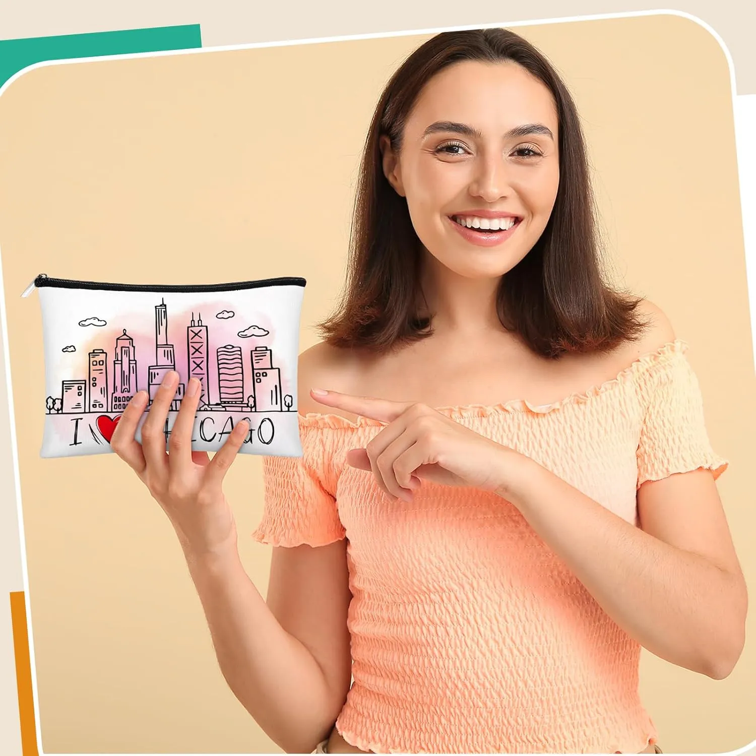 Reginary 12 Pcs City Souvenir Gifts Texas State Gifts Chicago City Souvenirs California Makeup Bag Zippered Bag Cosmetic Bag for Women Traveler Souvenirs