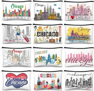 Reginary 12 Pcs City Souvenir Gifts Texas State Gifts Chicago City Souvenirs California Makeup Bag Zippered Bag Cosmetic Bag for Women Traveler Souvenirs