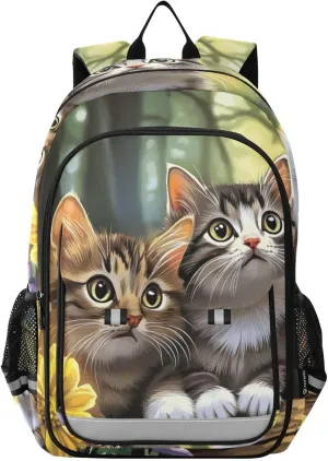 Retro Cats Butterfly Log Backpack Travel Laptop Daypack Shoulder Bag Book Bag Daypack with Reflective Strip 12.9 ×17.7 In