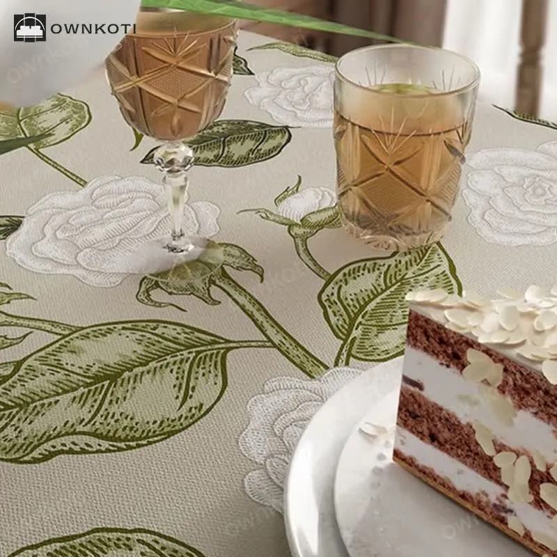 Retro Light Luxury Plant Flower Linen Tablecloth