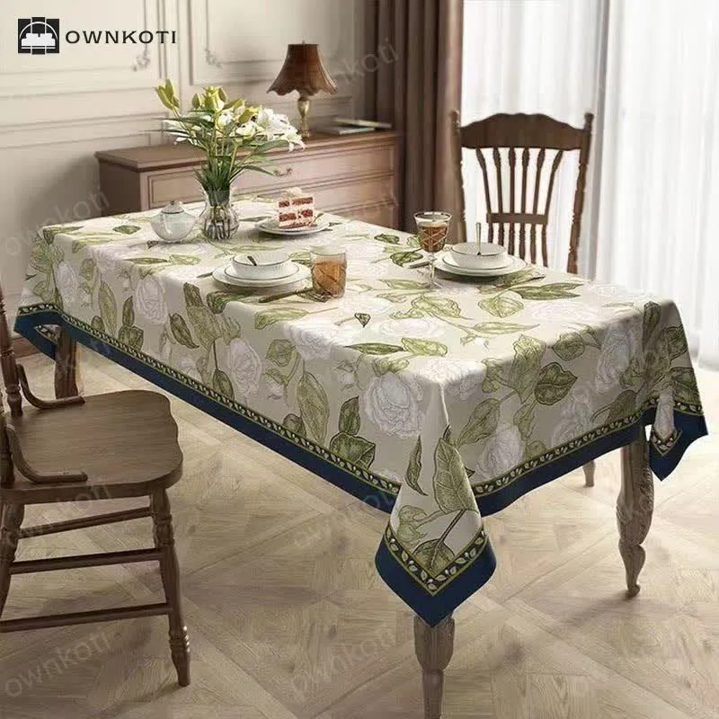Retro Light Luxury Plant Flower Linen Tablecloth