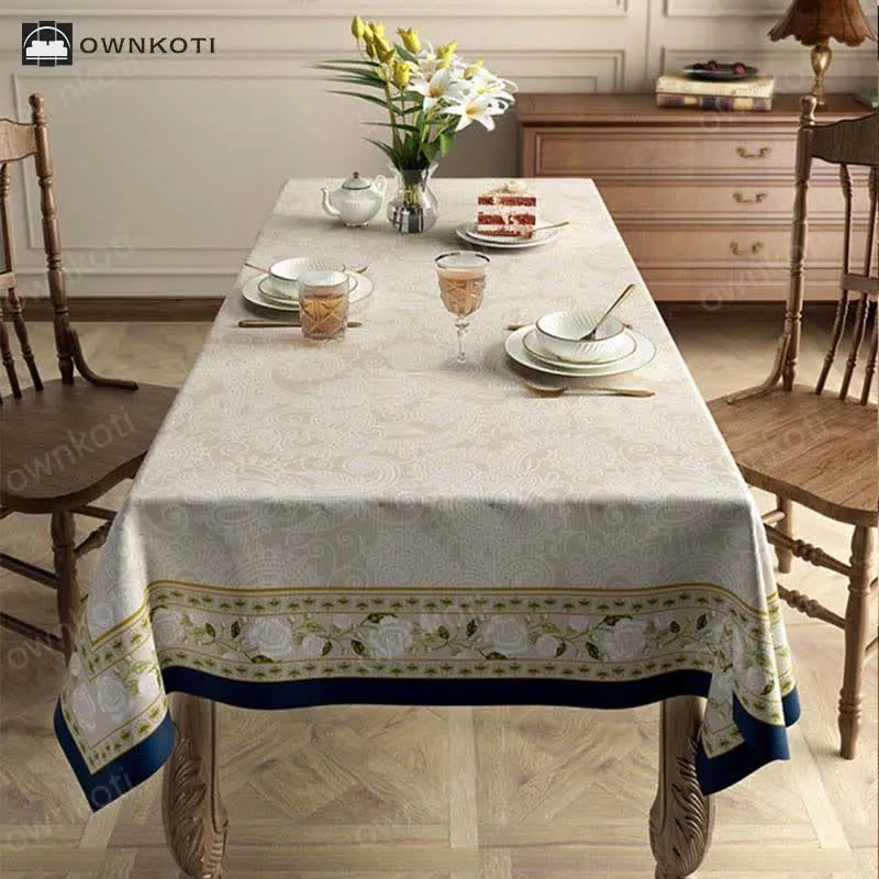 Retro Light Luxury Plant Flower Linen Tablecloth
