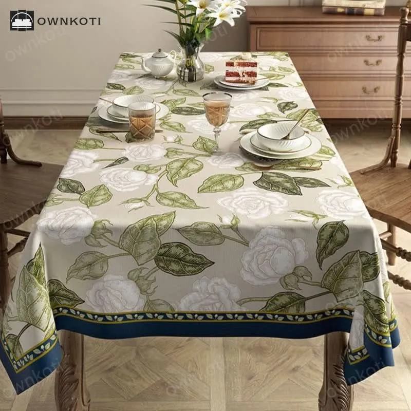 Retro Light Luxury Plant Flower Linen Tablecloth