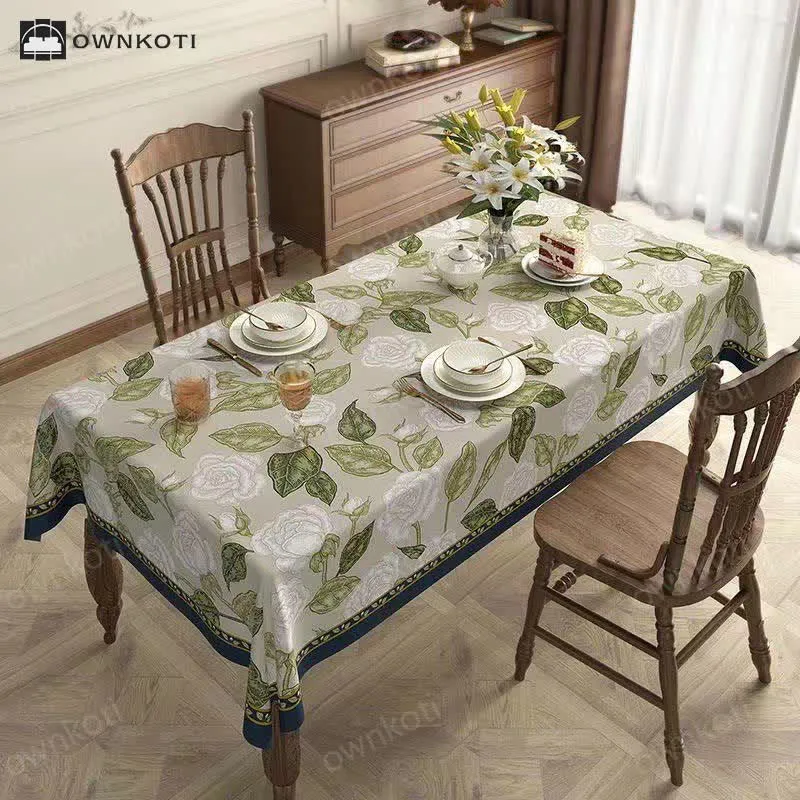 Retro Light Luxury Plant Flower Linen Tablecloth