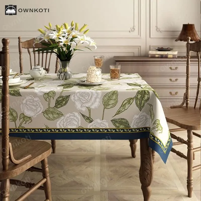 Retro Light Luxury Plant Flower Linen Tablecloth