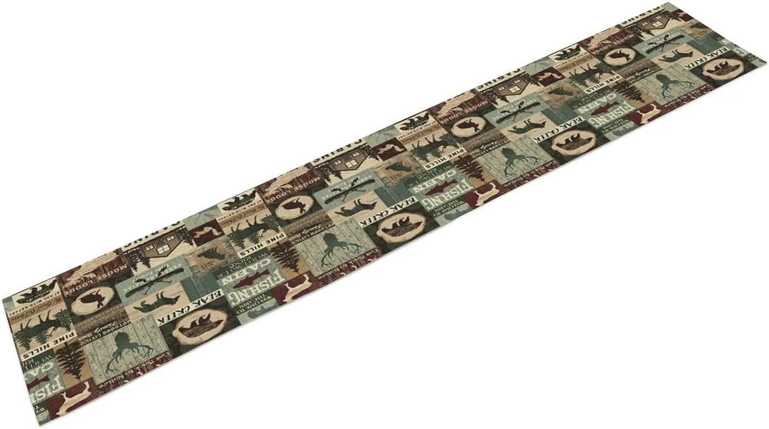 Retro Rustic Style Table Runner, Bear Moose Deer Rabbit Plank Country Cabin Farmhouse Dinner Table Decoration for Home Living Room Kitchen Dining Room 13x120in