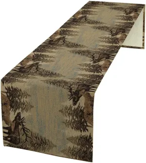 Retro Rustic Table Runner, Moose Deer Forest Tree Country Style Kitchen Table Runners for Home Living Room Kitchen Family Dinner 13x120in